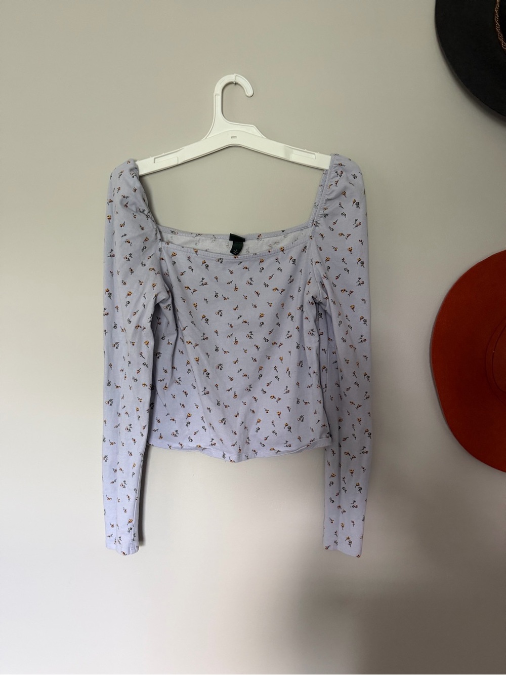Target Women's Light Lavender Floral Square-Neck Long Sleeve Top